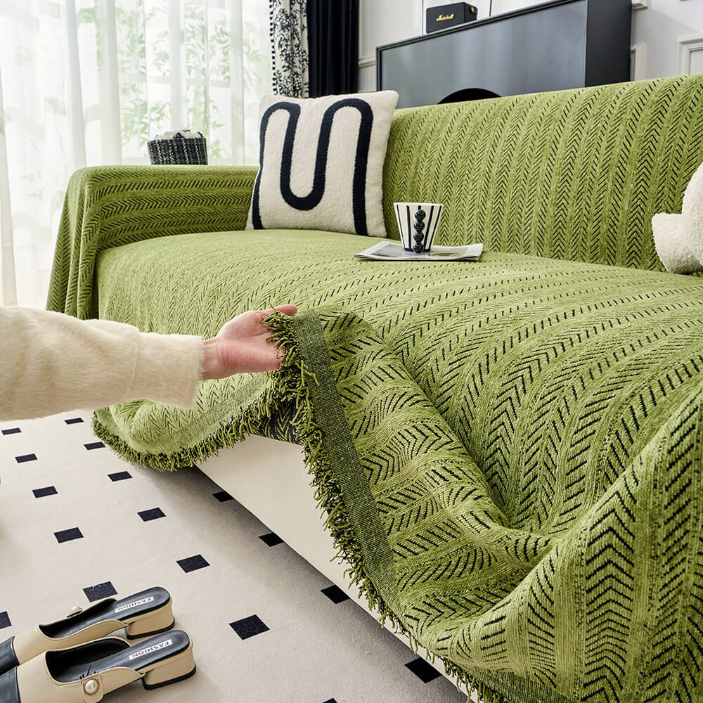 Herringbone Chenille Sofa Throw | Textured Washable Couch Cover | Woofing Deals