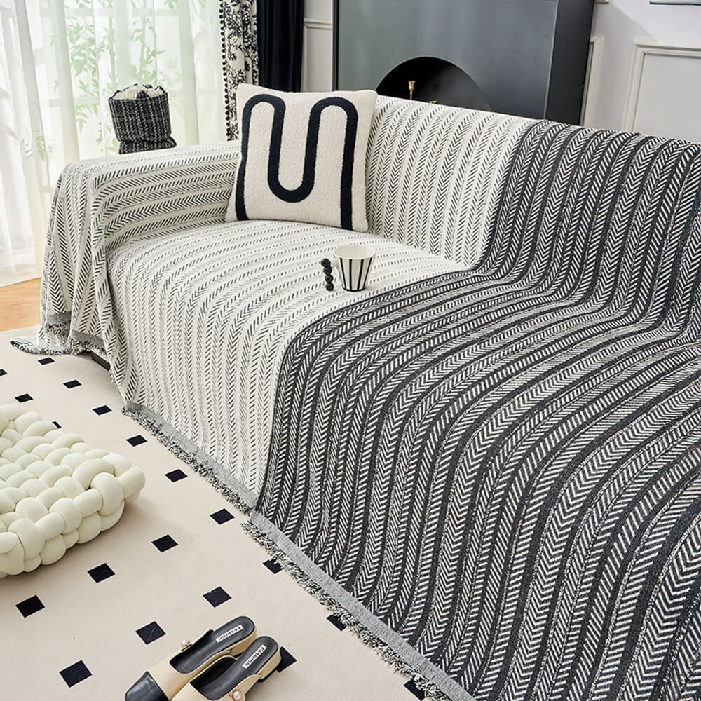 Herringbone Chenille Sofa Throw | Textured Washable Couch Cover | Woofing Deals