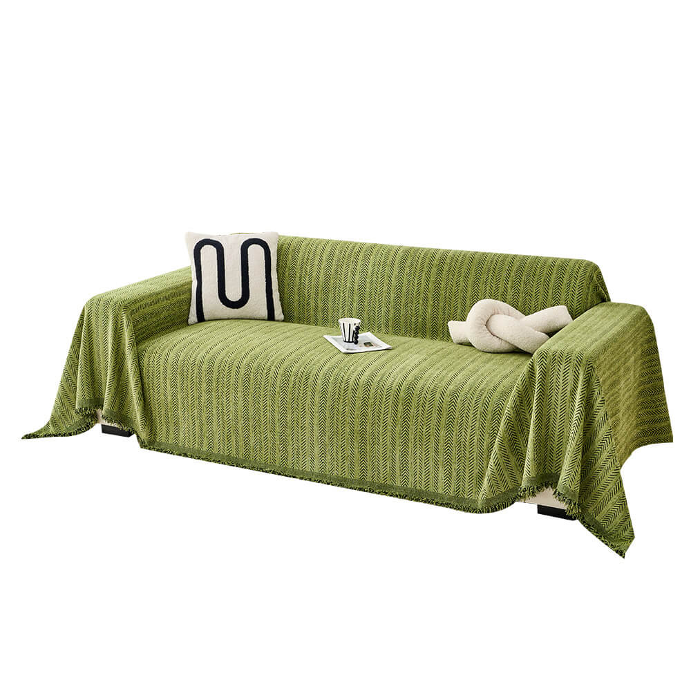 Herringbone Chenille Sofa Throw | Textured Washable Couch Cover | Woofing Deals