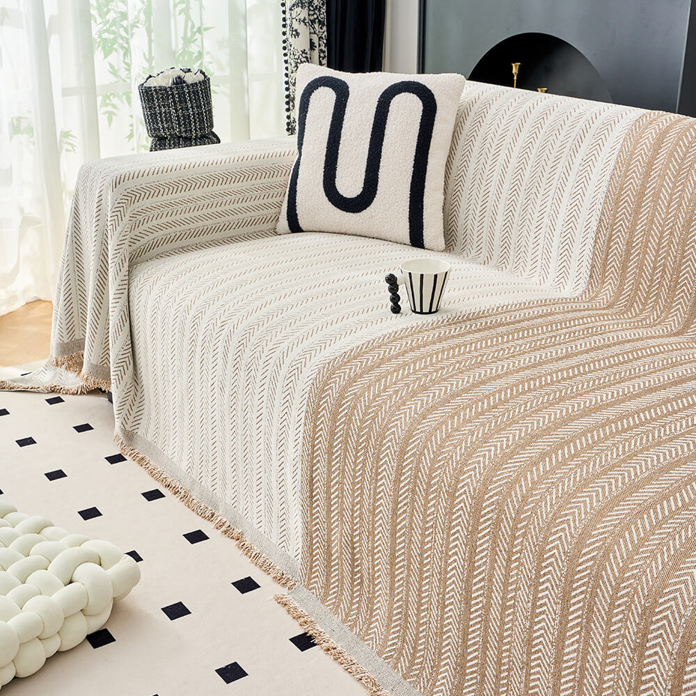 Herringbone Chenille Sofa Throw | Textured Washable Couch Cover | Woofing Deals