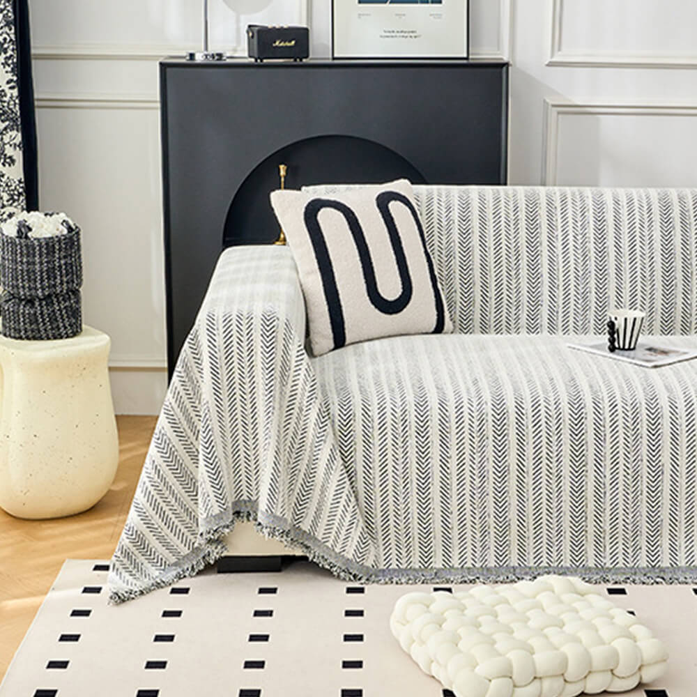 Herringbone Chenille Sofa Throw | Textured Washable Couch Cover | Woofing Deals