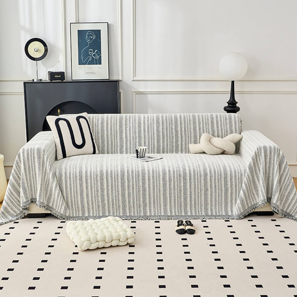 Herringbone Chenille Sofa Throw | Textured Washable Couch Cover | Woofing Deals