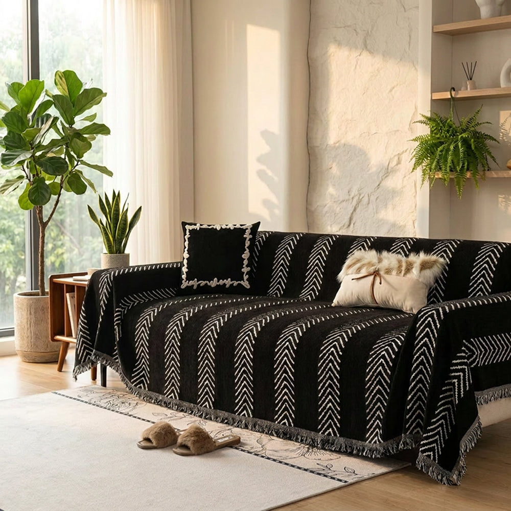 Herringbone Chenille Sofa Throw | Durable Non-Slip Couch Cover | Seamless Stitch | Woofing Deals