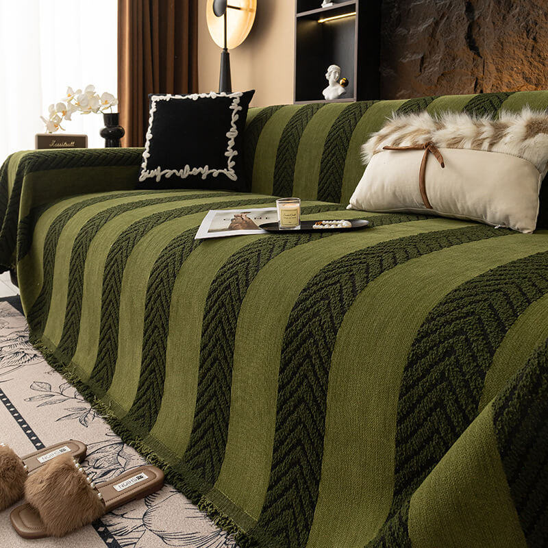 Herringbone Chenille Sofa Throw | Durable Non-Slip Couch Cover | Seamless Stitch | Woofing Deals