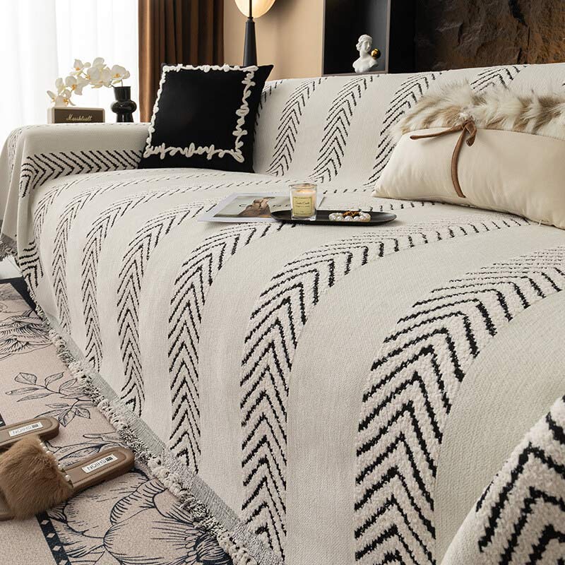 Herringbone Chenille Sofa Throw | Durable Non-Slip Couch Cover | Seamless Stitch | Woofing Deals