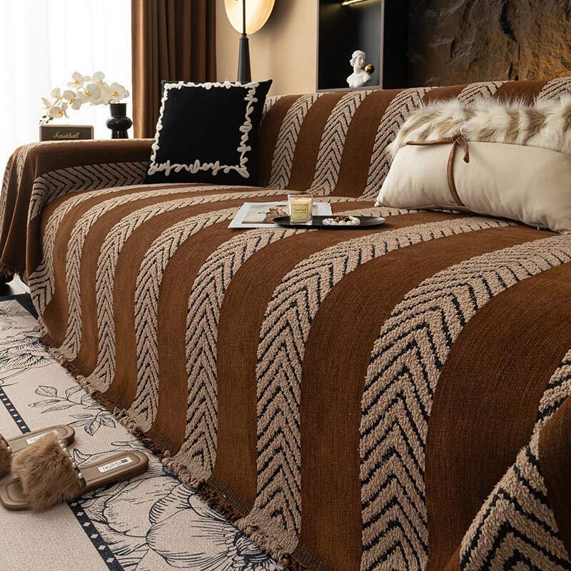 Herringbone Chenille Sofa Throw | Durable Non-Slip Couch Cover | Seamless Stitch | Woofing Deals