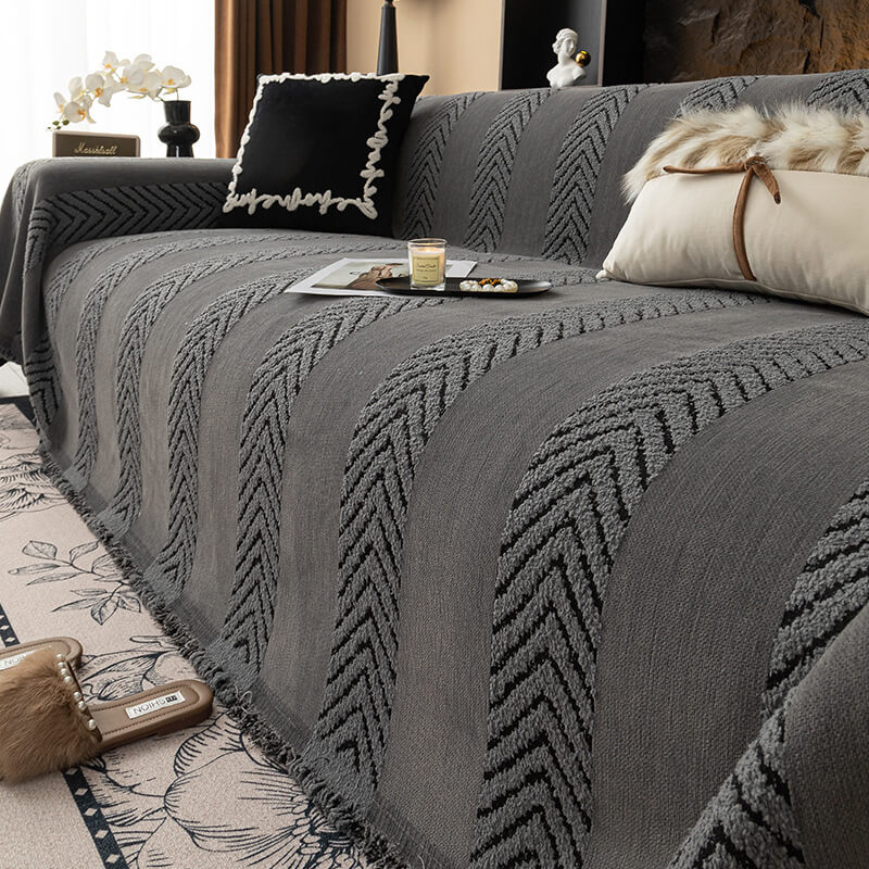 Herringbone Chenille Sofa Throw | Durable Non-Slip Couch Cover | Seamless Stitch | Woofing Deals