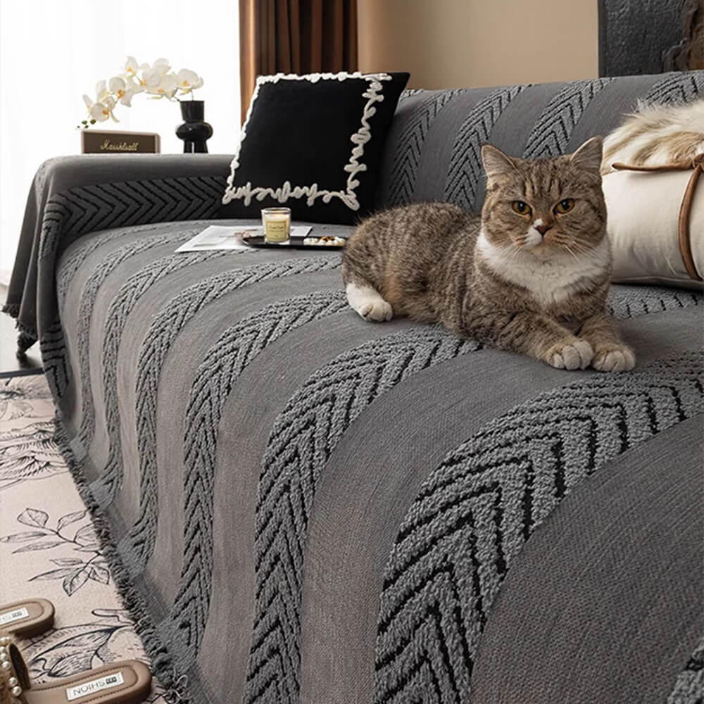 Herringbone Chenille Sofa Throw | Durable Non-Slip Couch Cover | Seamless Stitch | Woofing Deals