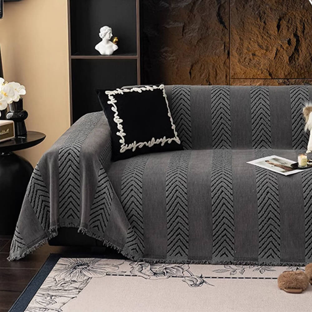 Herringbone Chenille Sofa Throw | Durable Non-Slip Couch Cover | Seamless Stitch | Woofing Deals