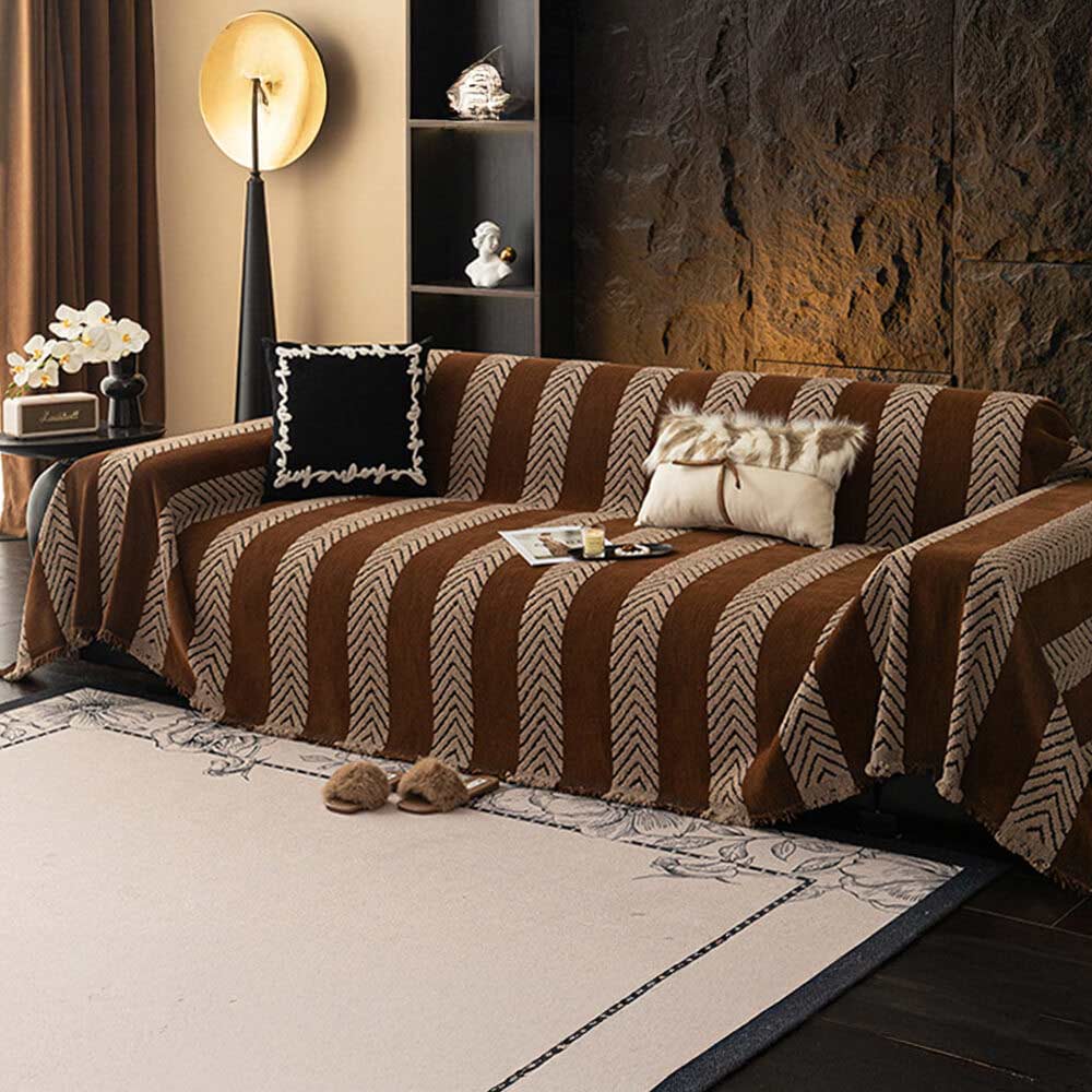 Herringbone Chenille Sofa Throw | Durable Non-Slip Couch Cover | Seamless Stitch | Woofing Deals