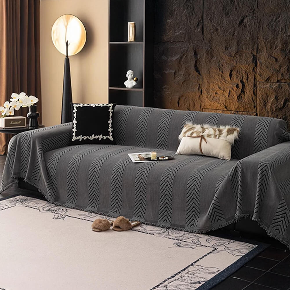 Herringbone Chenille Sofa Throw | Durable Non-Slip Couch Cover | Seamless Stitch | Woofing Deals