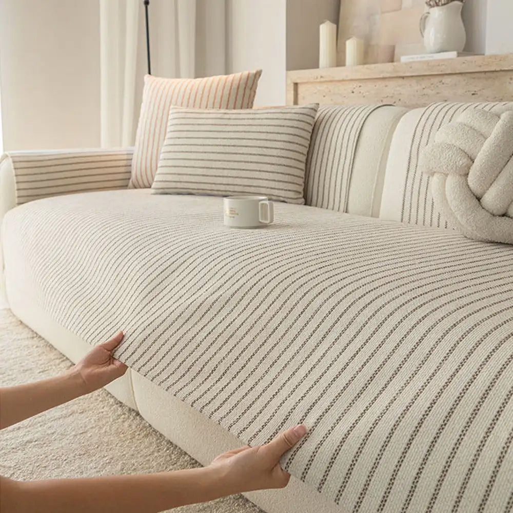 Striped Chenille Sofa Cover | Breathable Scratch-Resistant Throw | Woofing Deals