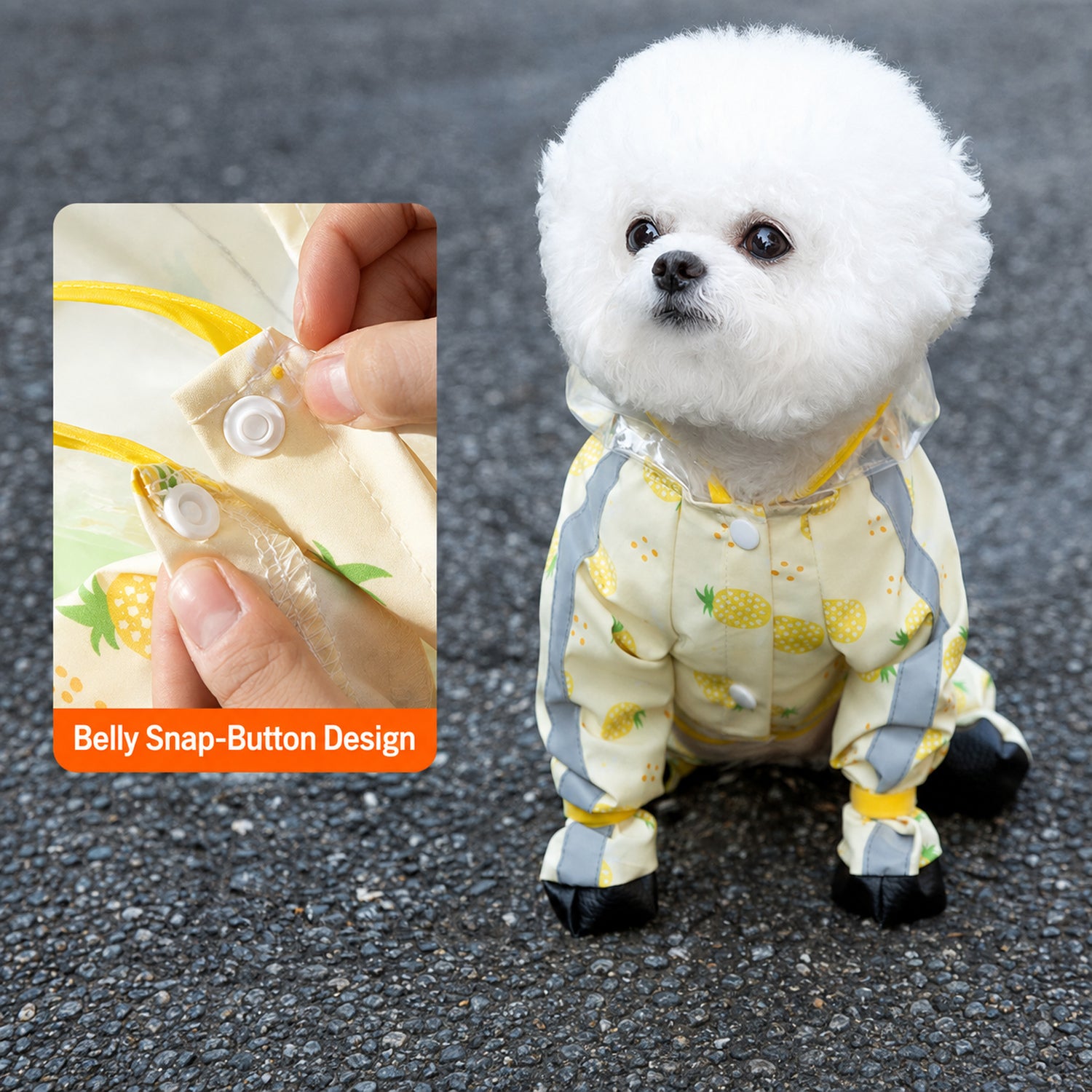 Fruit Print Dog Raincoat | Waterproof Polyester | Full-Coverage Reflective Design