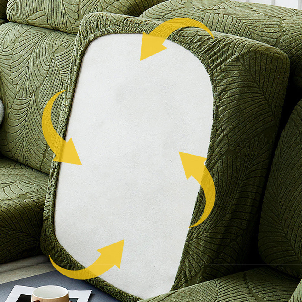 Modern Leaf Jacquard Sofa Cover | Waterproof Stretch Full Wrap | Anti-Scratch Protector | Woofing Deals