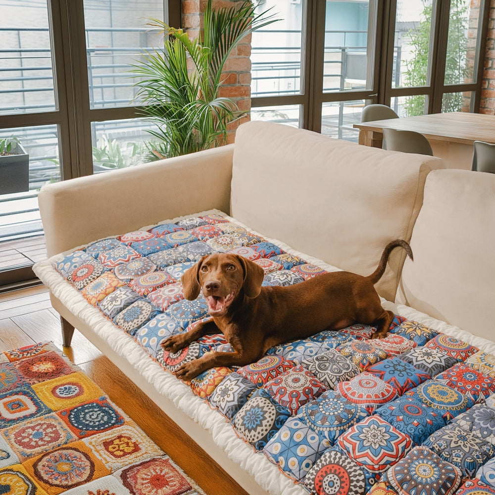 Floral Cotton Sofa Cover | Quilted Non-Slip Protective Couch Mat | Woofing Deals