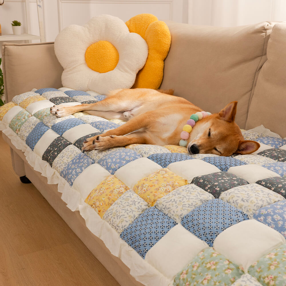 Floral Cotton Sofa Cover | Quilted Non-Slip Protective Couch Mat | Woofing Deals