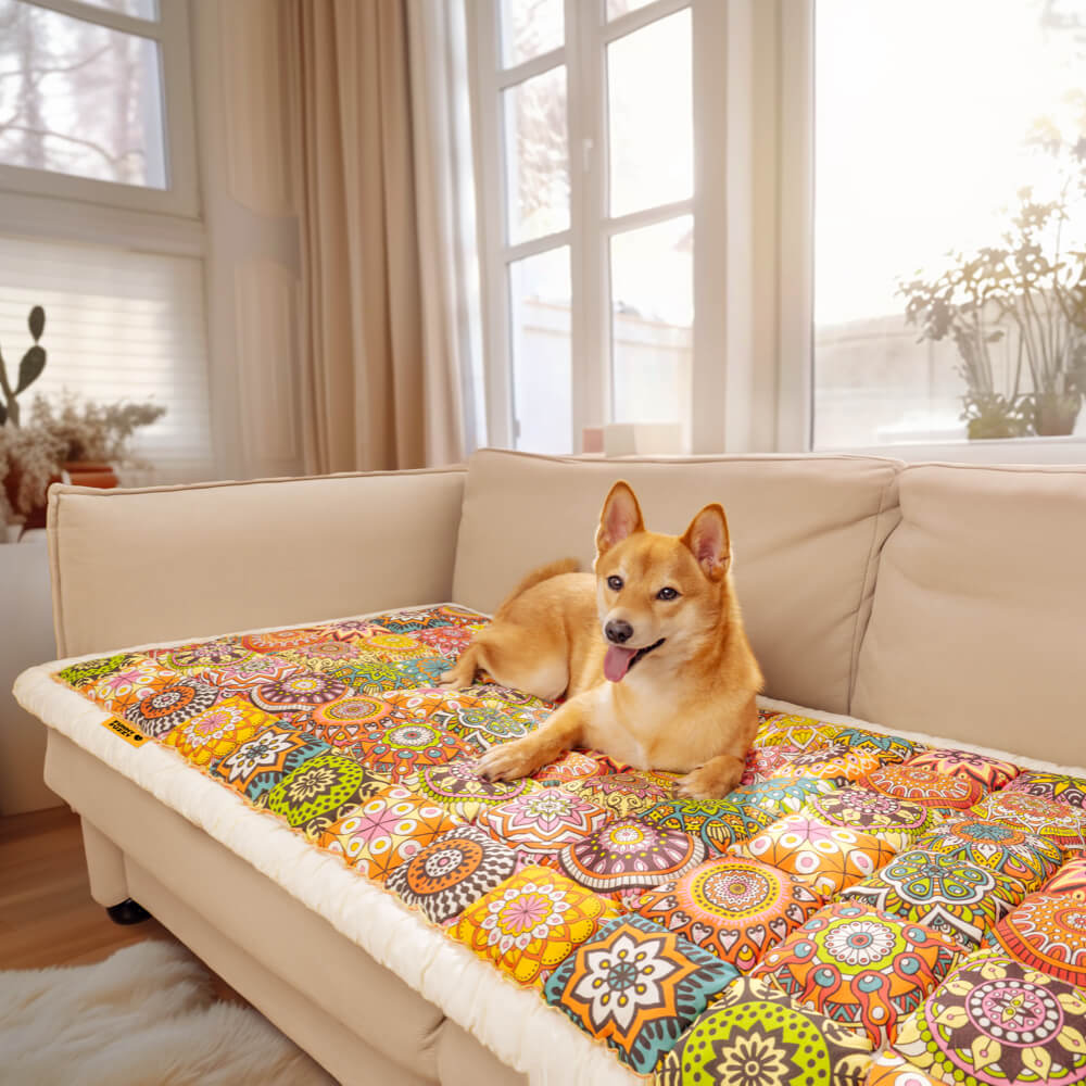 Floral Cotton Sofa Cover | Quilted Non-Slip Protective Couch Mat | Woofing Deals