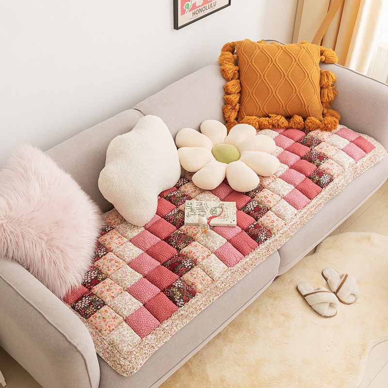 Floral Cotton Sofa Cover | Quilted Non-Slip Protective Couch Mat | Woofing Deals