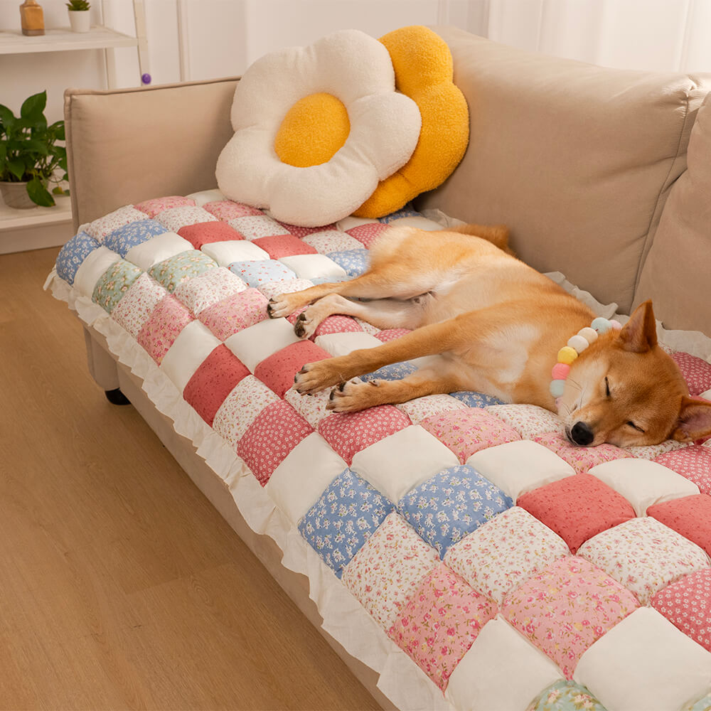 Floral Cotton Sofa Cover | Quilted Non-Slip Protective Couch Mat | Woofing Deals