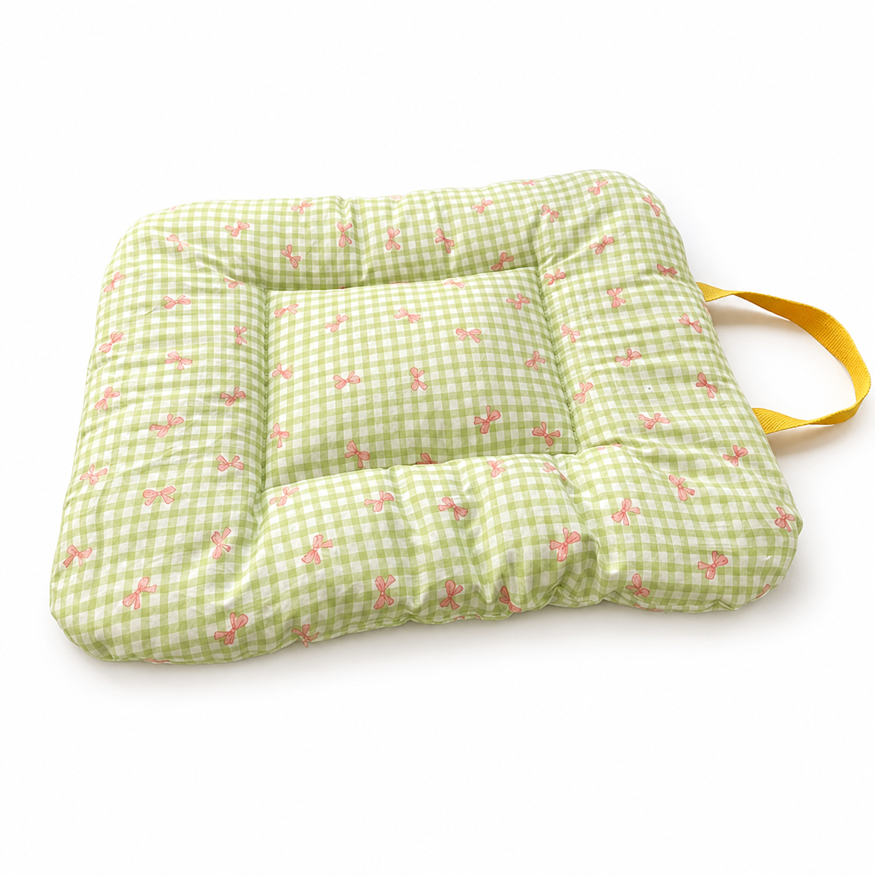 Gingham Bow Pet Mat | Cotton Double-Sided All-Season | Washable Bed