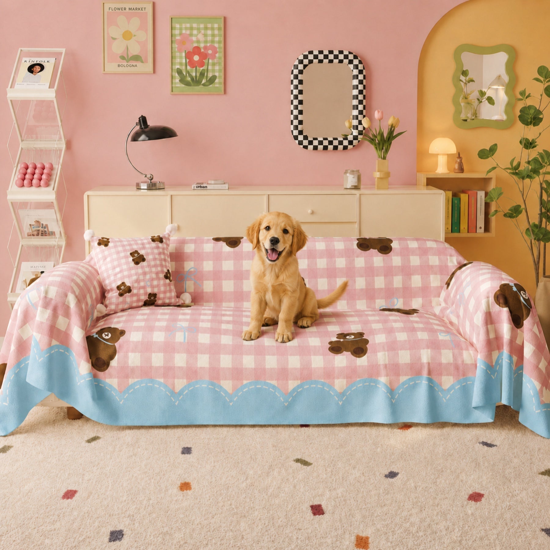 Teddy Picnic | Linen-Look Sofa Throw | Breathable Anti-Scratch Pet Cover