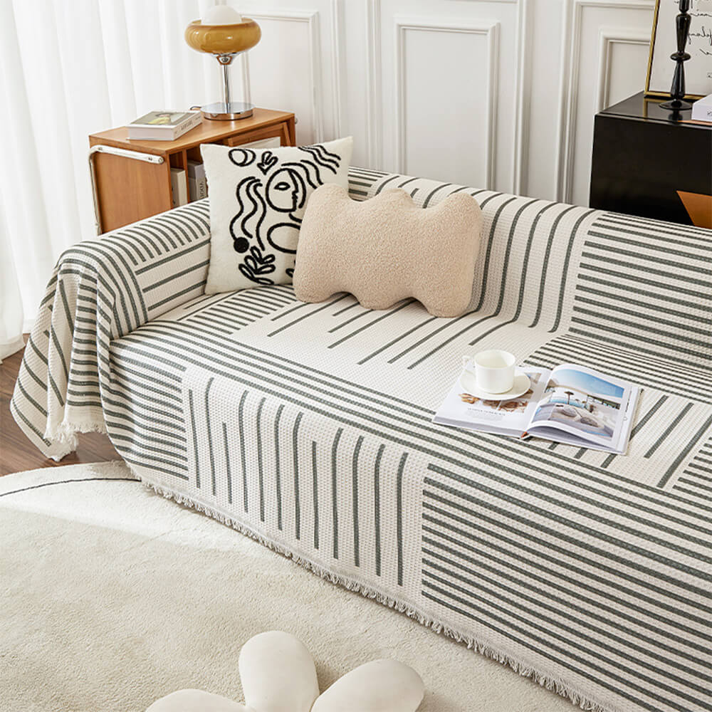 Geometric Sofa Throw | Cotton-Linen Washable | Pet-Friendly Sofa Cover