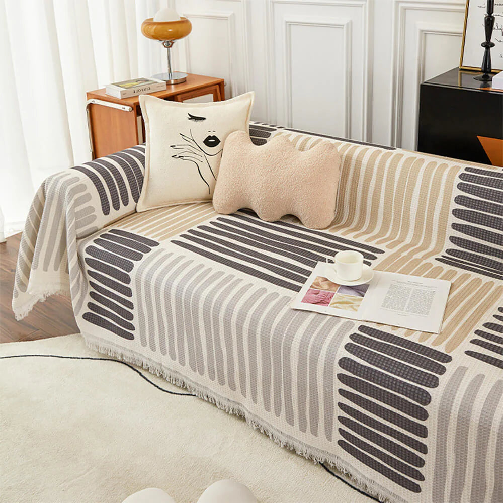 Geometric Sofa Throw | Cotton-Linen Washable | Pet-Friendly Sofa Cover