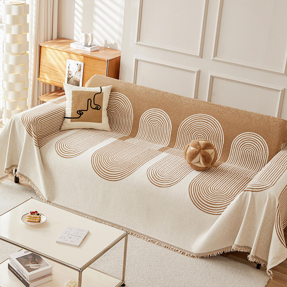 Reversible Geometric Sofa Throw | Soft Chenille Sofa Cover with Fringed Edges
