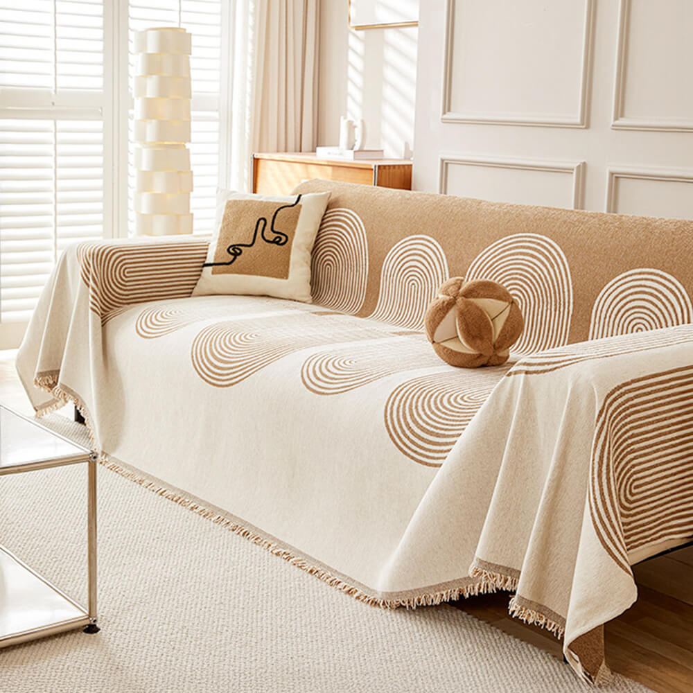Reversible Geometric Sofa Throw | Soft Chenille Sofa Cover with Fringed Edges