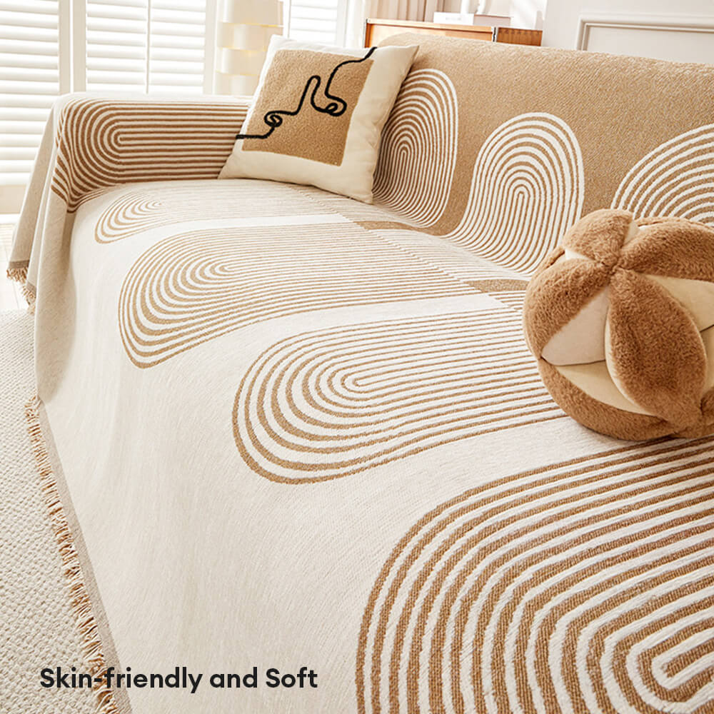 Reversible Geometric Sofa Throw | Soft Chenille Sofa Cover with Fringed Edges