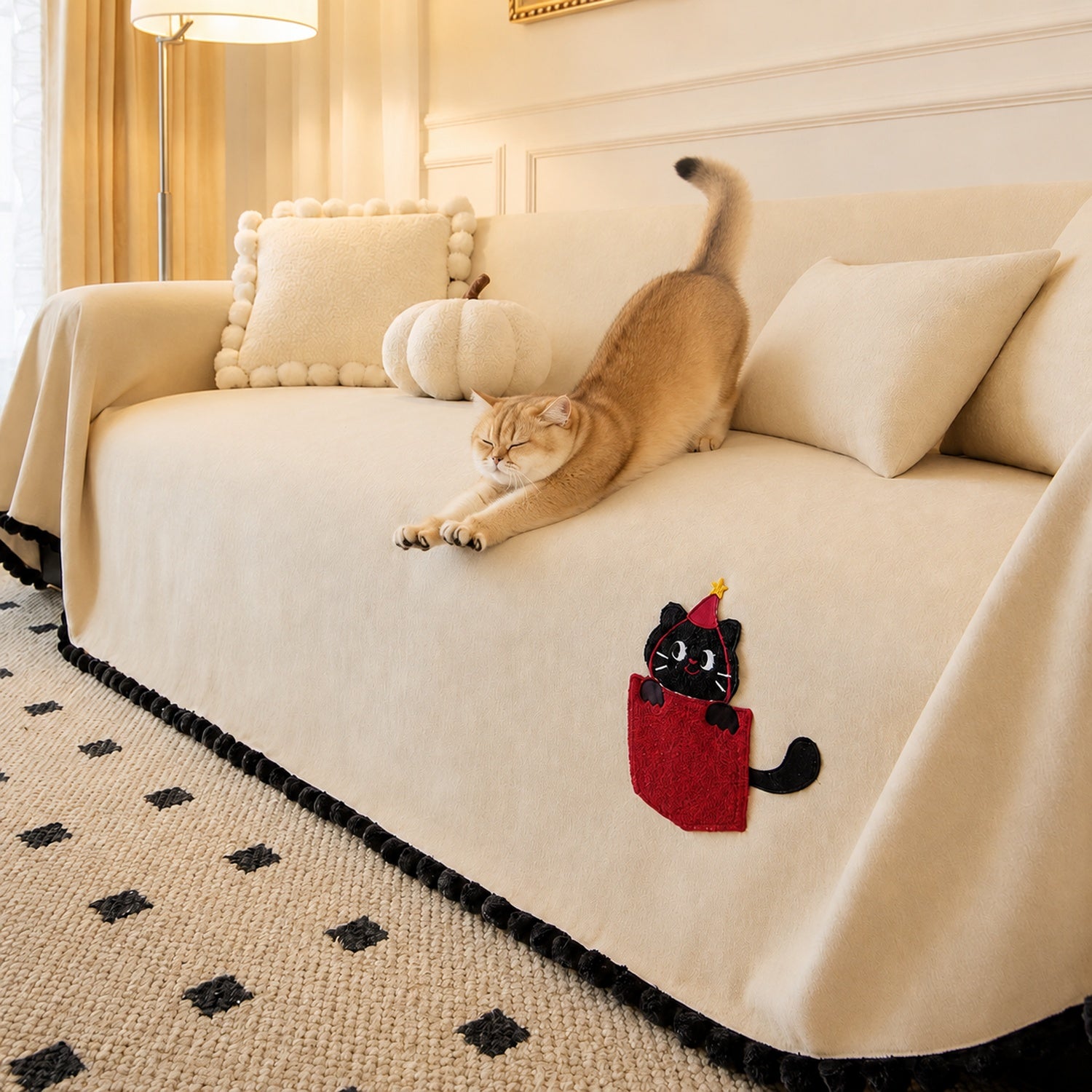 Pocket Kitty Chenille Sofa Throw | Anti-Slip Scratch-Resistant | Sofa Protector