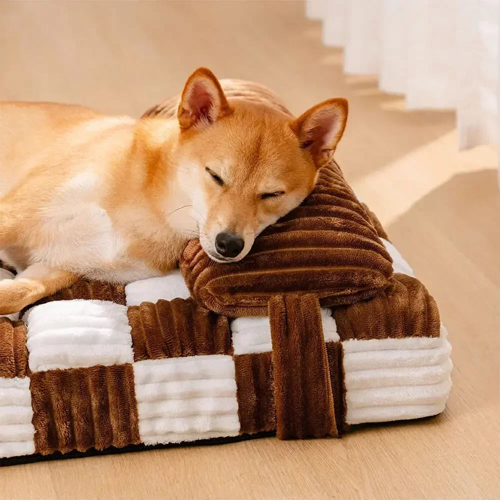 Orthopedic Dog Bed | Plush Cushion | Thick Washable Mattress with Pillow | Woofing Deals