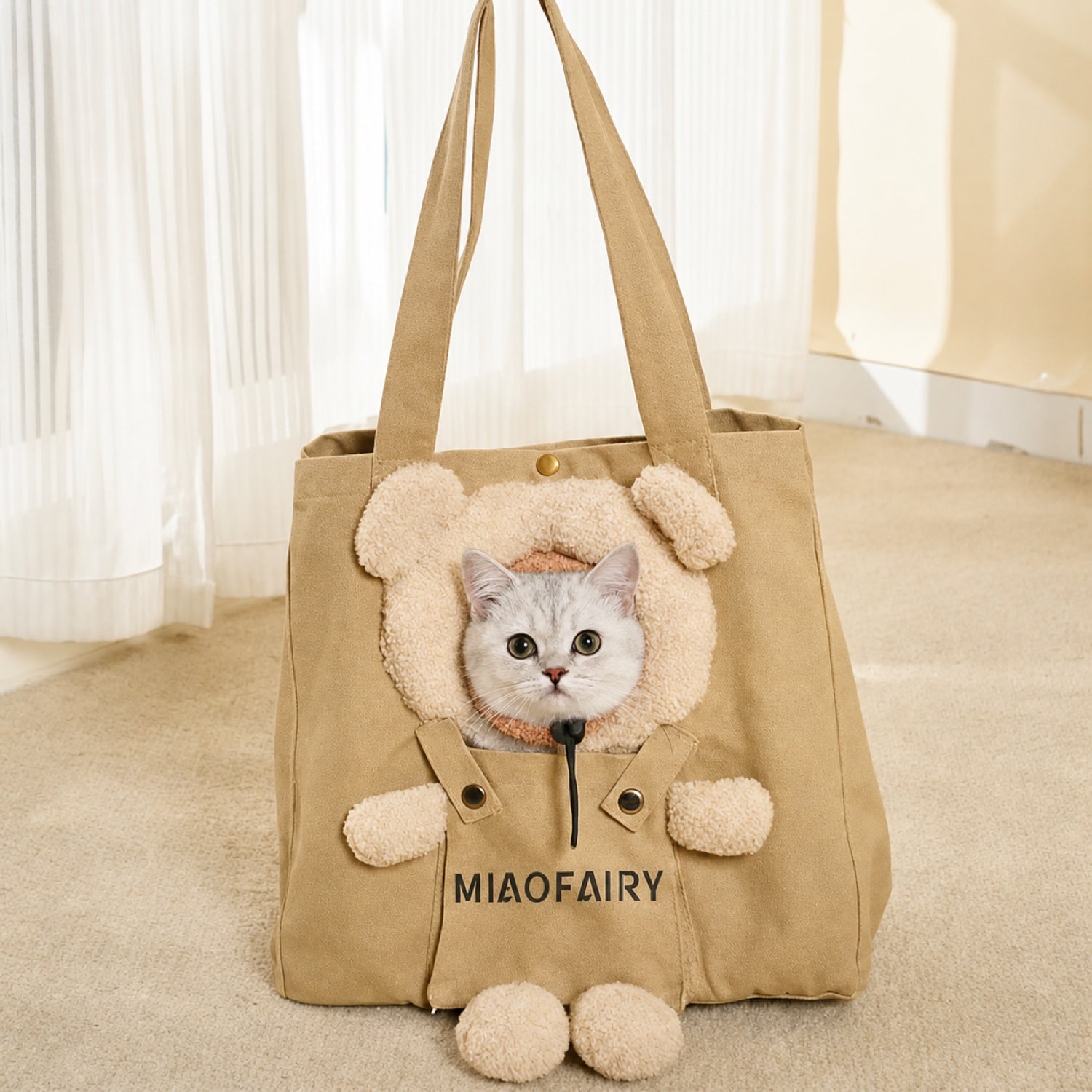 Teddy Hug Pet Carrier Tote | Canvas Shoulder Bag | Safety Clip & Storage Pocket