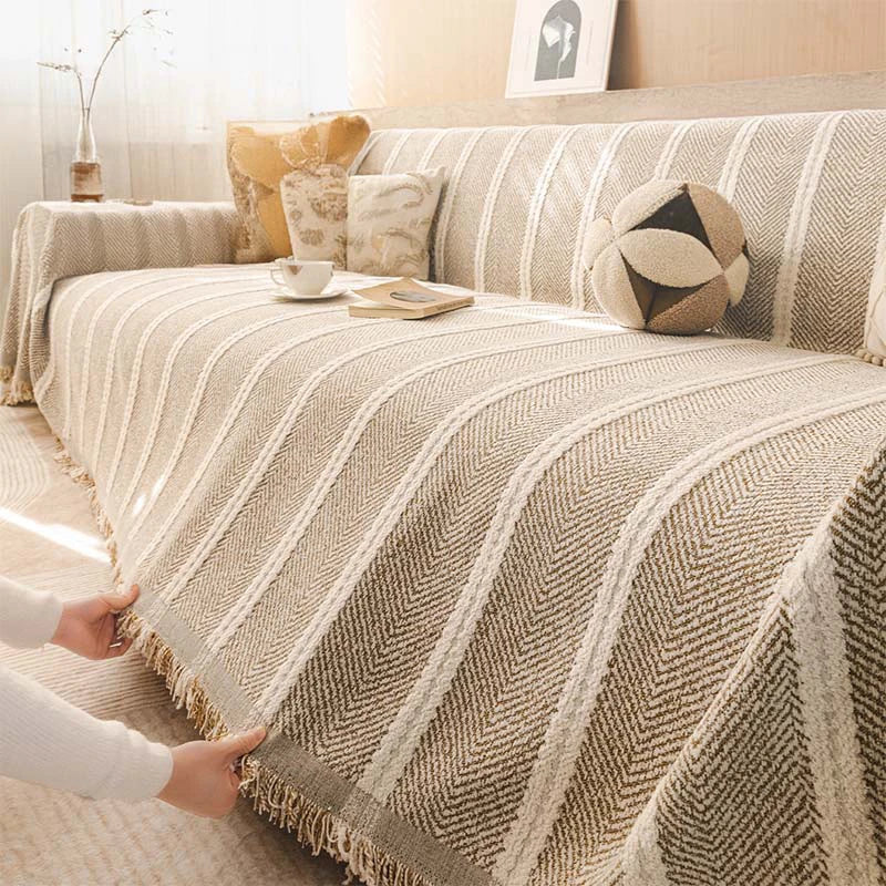 Herringbone Chenille Sofa Cover | Thick Scratch-Resistant Throw | Woofing Deals