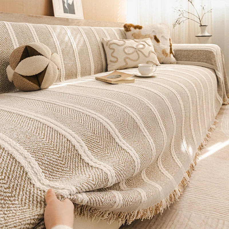 Herringbone Chenille Sofa Cover | Thick Scratch-Resistant Throw | Woofing Deals