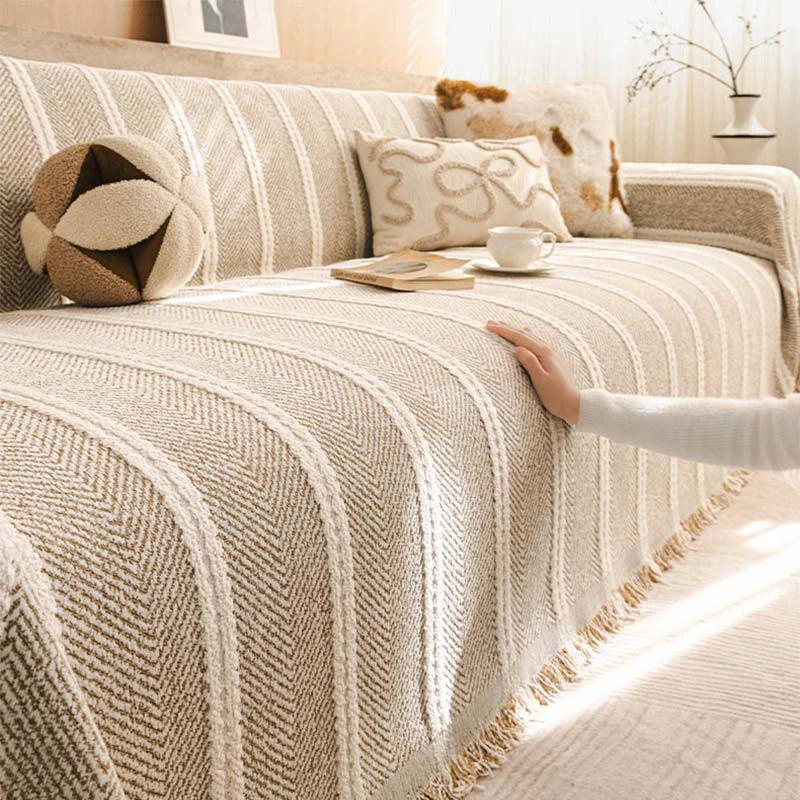Herringbone Chenille Sofa Cover | Thick Scratch-Resistant Throw | Woofing Deals