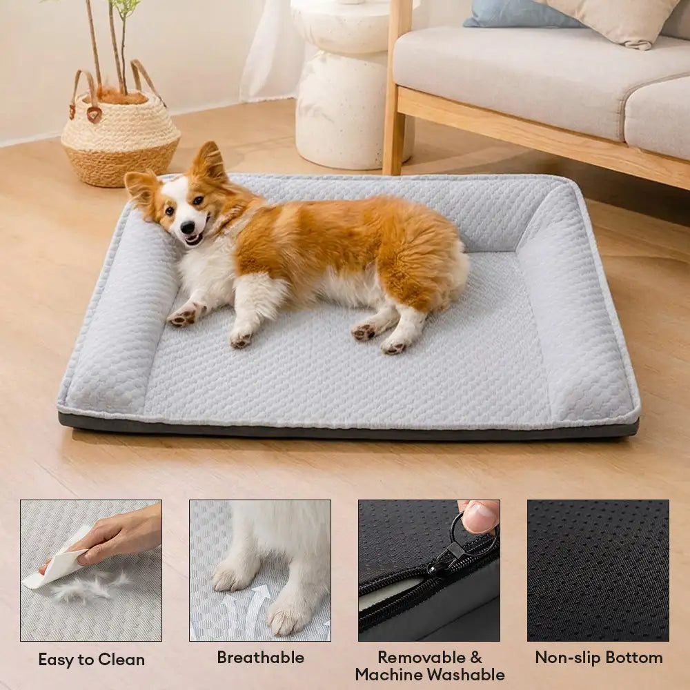 Large Cooling Dog Bed | Ice Silk Neck Support Non-Slip Bed