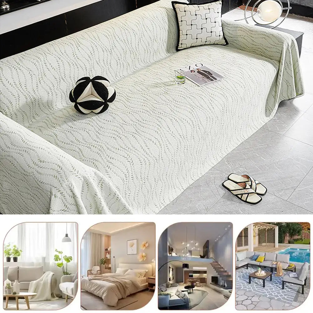 Leaf Pattern Cooling Sofa Cover | Ice Silk Leaf Throw