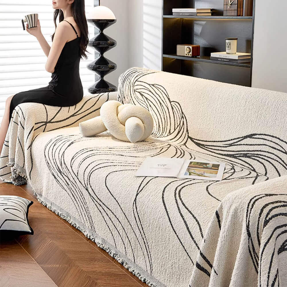 Reversible Chenille Sofa Throw | Non-Slip Scratch-Resistant Sofa Cover