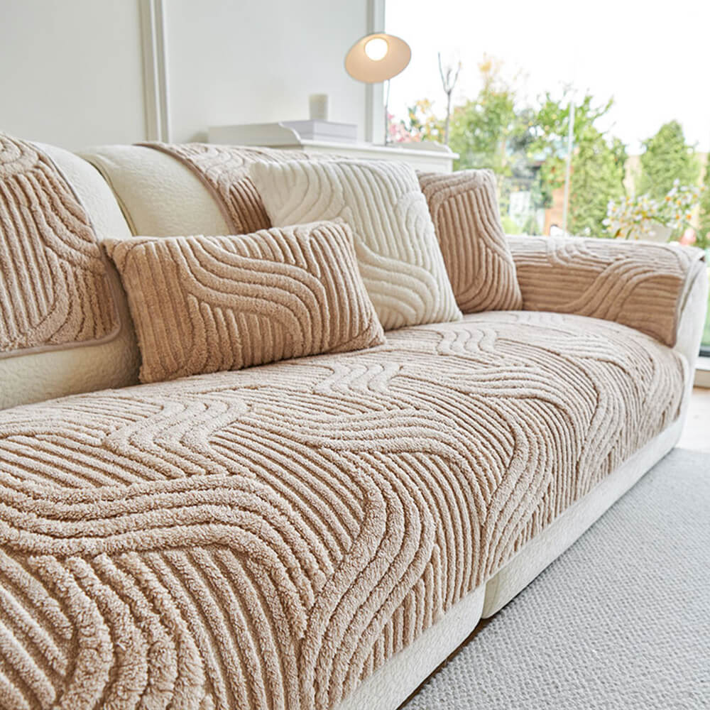 Geometric Plush Sofa Cover | Non-Slip Furniture Protector | Woofing Deals