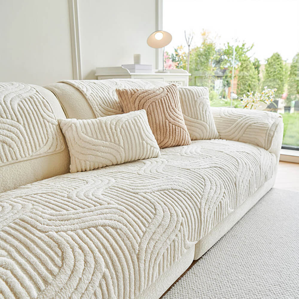 Geometric Plush Sofa Cover | Non-Slip Furniture Protector | Woofing Deals