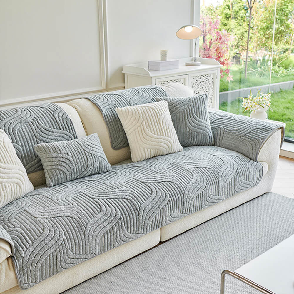 Geometric Plush Sofa Cover | Non-Slip Furniture Protector | Woofing Deals