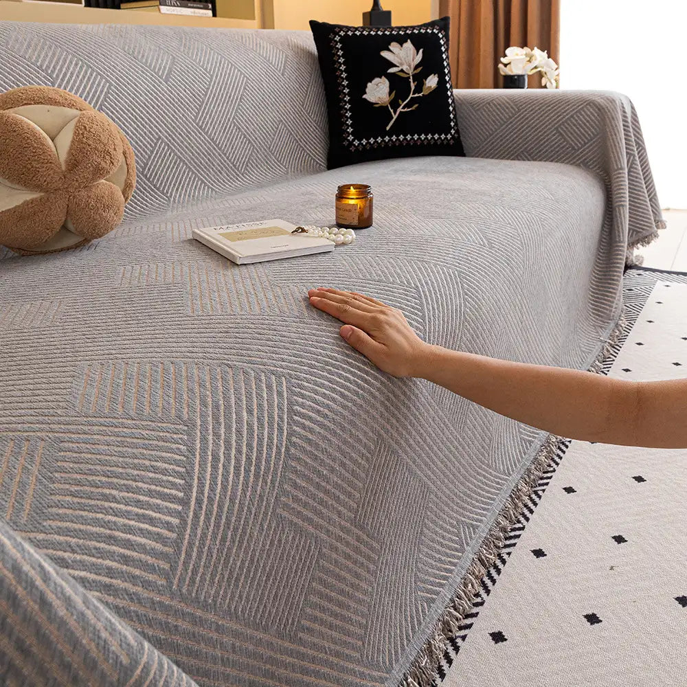 Striped Chenille Sofa Cover | Scratch-Resistant Couch Throw