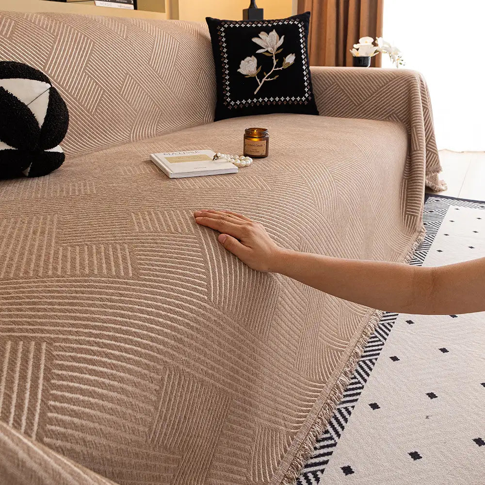 Striped Chenille Sofa Cover | Scratch-Resistant Couch Throw