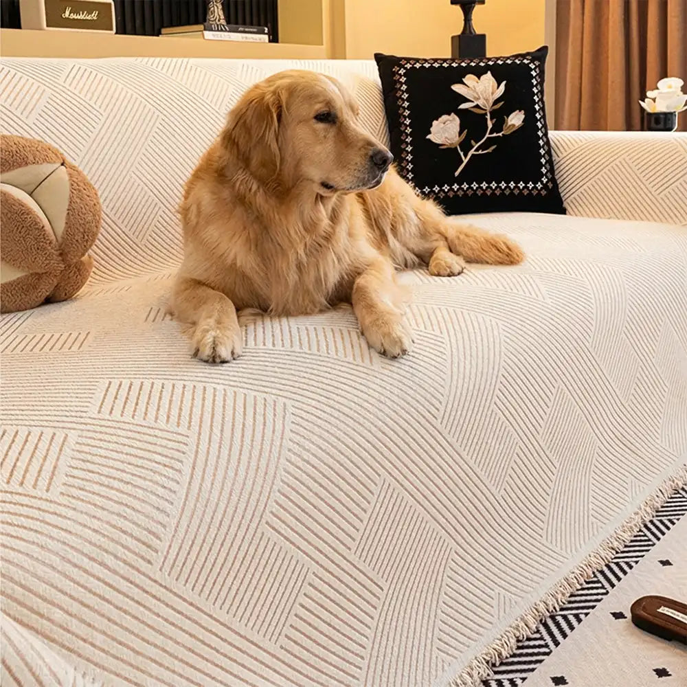Striped Chenille Sofa Cover | Scratch-Resistant Couch Throw