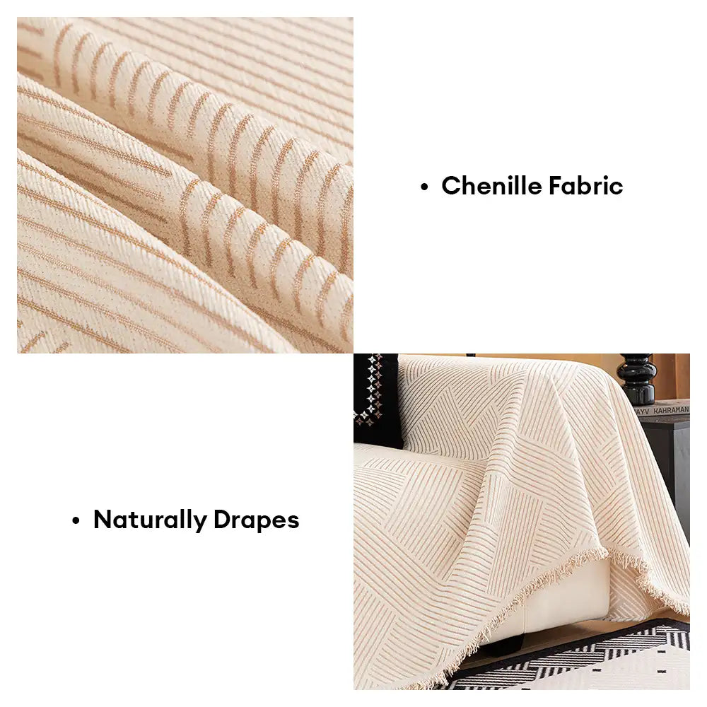 Striped Chenille Sofa Cover | Scratch-Resistant Couch Throw