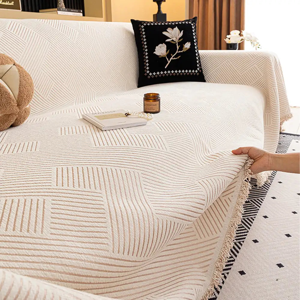 Striped Chenille Sofa Cover | Scratch-Resistant Couch Throw