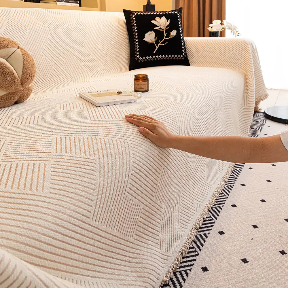 Striped Chenille Sofa Cover | Scratch-Resistant Couch Throw