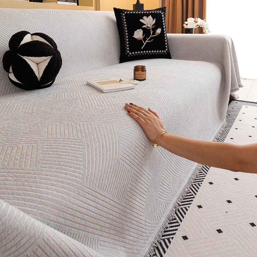 Striped Chenille Sofa Cover | Scratch-Resistant Couch Throw