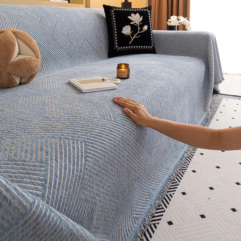 Striped Chenille Sofa Cover | Scratch-Resistant Couch Throw